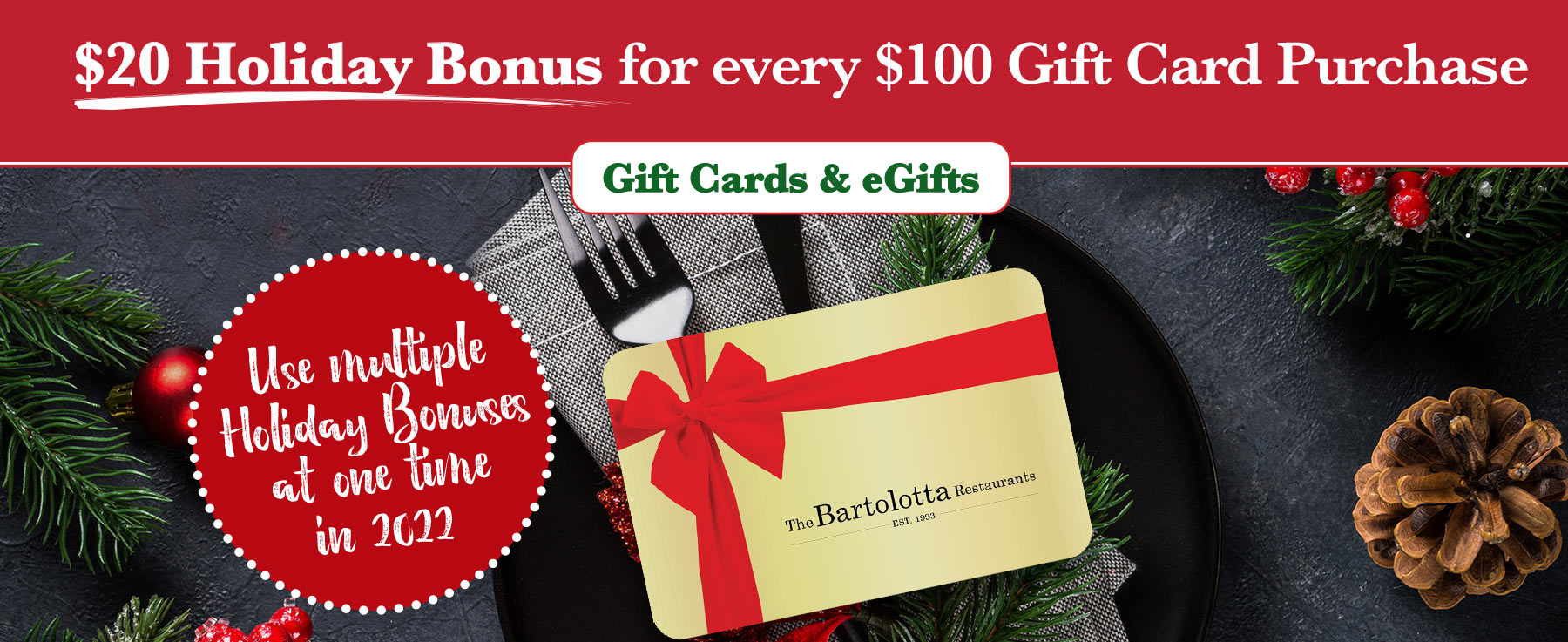 Bartolotta Gift Cards for the Holidays